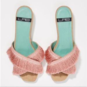 LAB Anthropologie Dusty Rose Fringed Slide Sandals - Sz 7